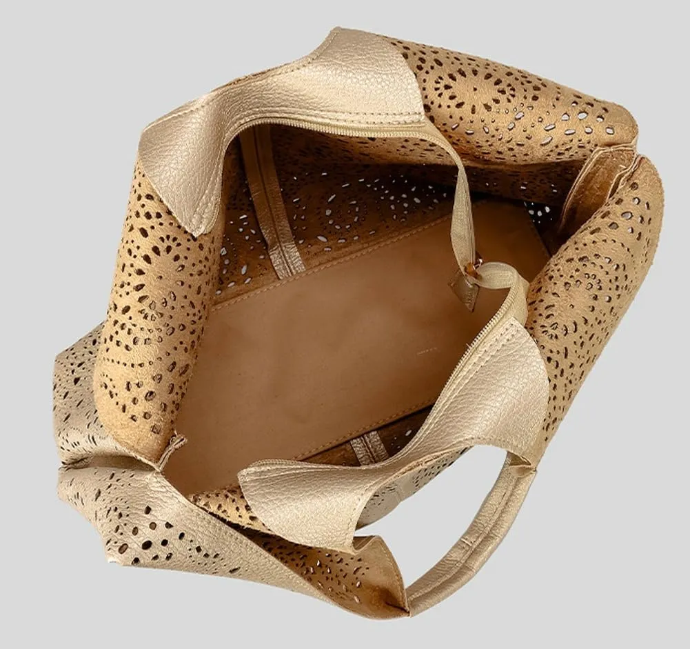 Stylish Cut-Out Tote Bag Hobo Bag Large Capacity Handbag Satchel Purse Chic Bucket Bag Underarm Bag for Women