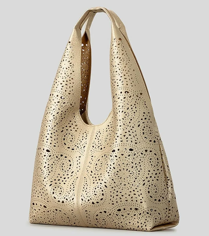Stylish Cut-Out Tote Bag Hobo Bag Large Capacity Handbag Satchel Purse Chic Bucket Bag Underarm Bag for Women