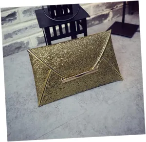Stylish Sequin Clutch Bag for Women Compact Evening Envelope Purse Mirror Detachable Chain for Shoulder