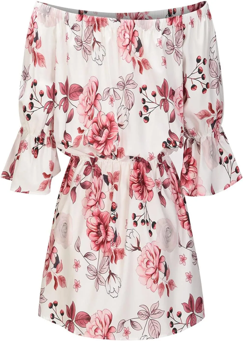 Summer Boho Dresses for Women Beach Sexy Off Shoulder Tunic Sundresses Casual Loose Fit Short Sleeve Mini Floral Dress