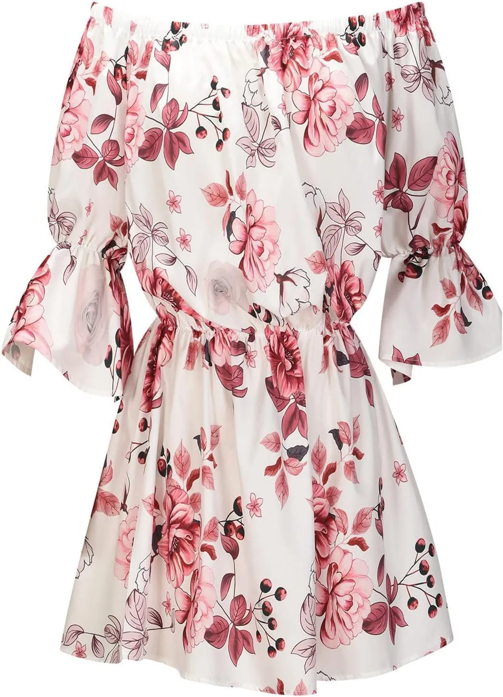 Summer Boho Dresses for Women Beach Sexy Off Shoulder Tunic Sundresses Casual Loose Fit Short Sleeve Mini Floral Dress
