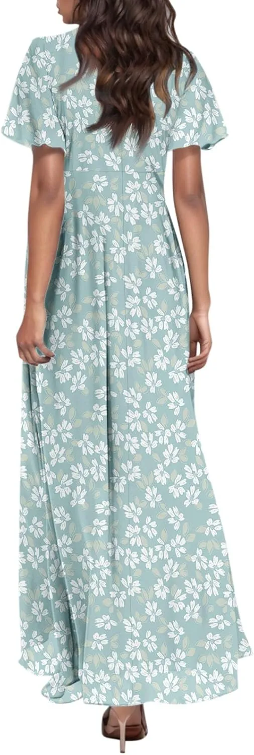 Summer Dress for Women 2025 Elegant Classy Swing Flowy V Neck Boho Sun Dresses Trendy Casual Vacation Long Sundresses