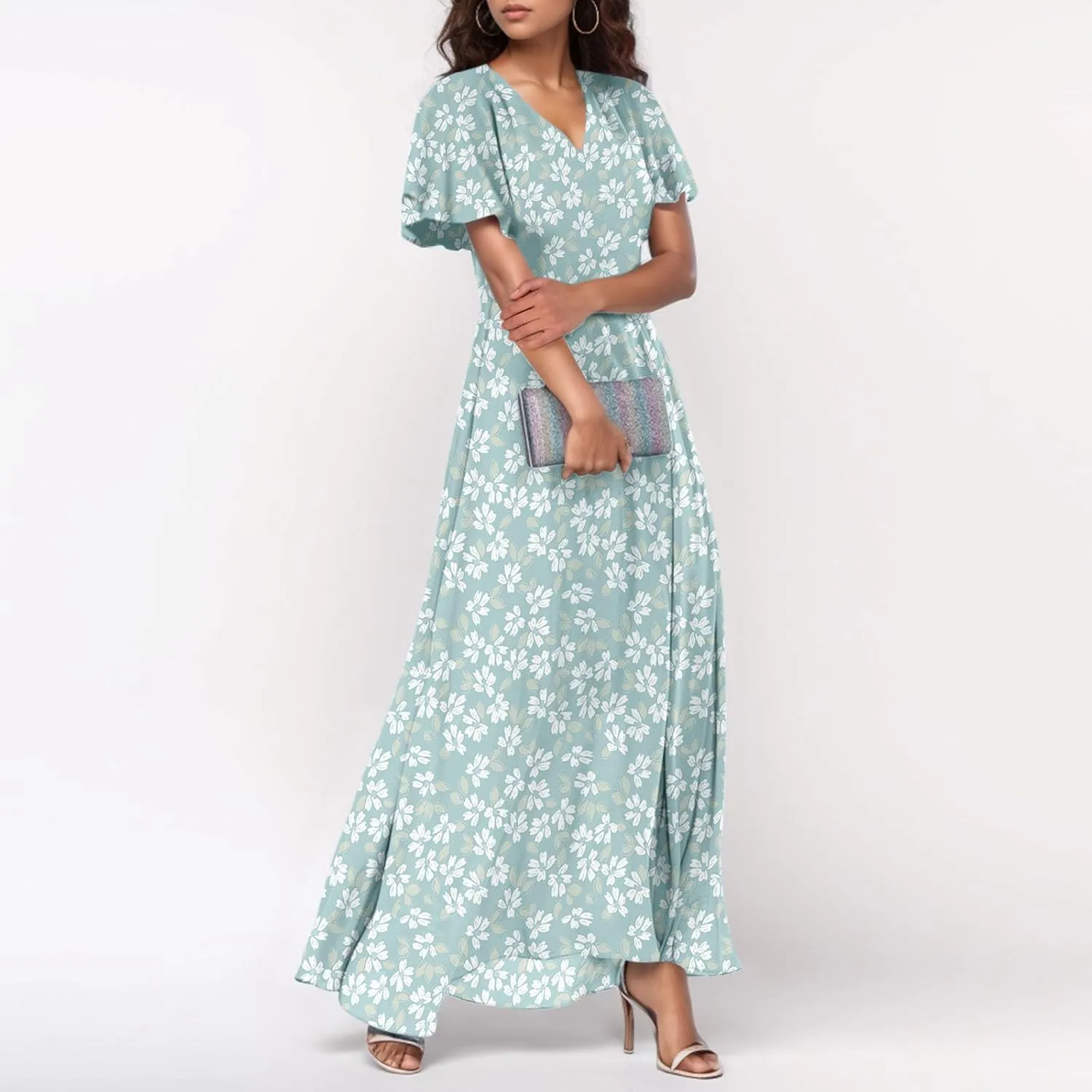 Summer Dress for Women 2025 Elegant Classy Swing Flowy V Neck Boho Sun Dresses Trendy Casual Vacation Long Sundresses