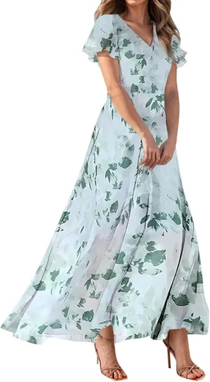 Summer Dress for Women 2025 Elegant Classy Swing Flowy V Neck Boho Sun Dresses Trendy Casual Vacation Long Sundresses