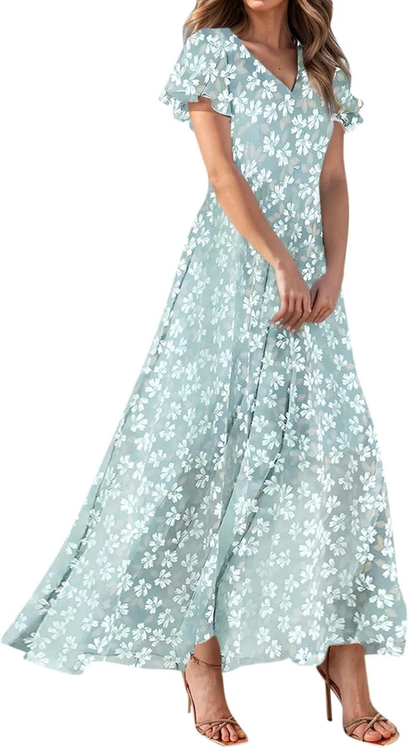 Summer Dress for Women 2025 Elegant Classy Swing Flowy V Neck Boho Sun Dresses Trendy Casual Vacation Long Sundresses