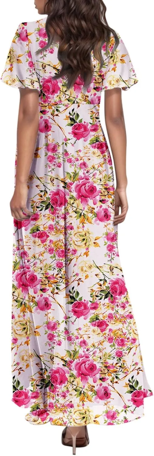 Summer Dress for Women 2025 Elegant Classy Swing Flowy V Neck Boho Sun Dresses Trendy Casual Vacation Long Sundresses