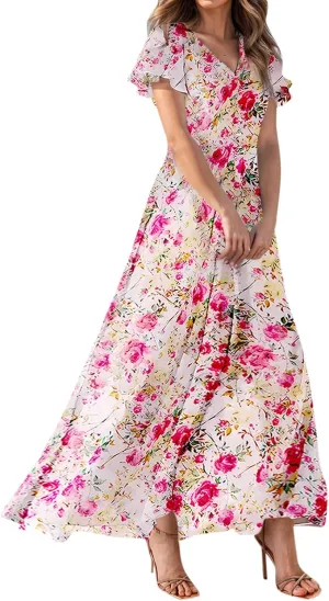 Summer Dress for Women 2025 Elegant Classy Swing Flowy V Neck Boho Sun Dresses Trendy Casual Vacation Long Sundresses
