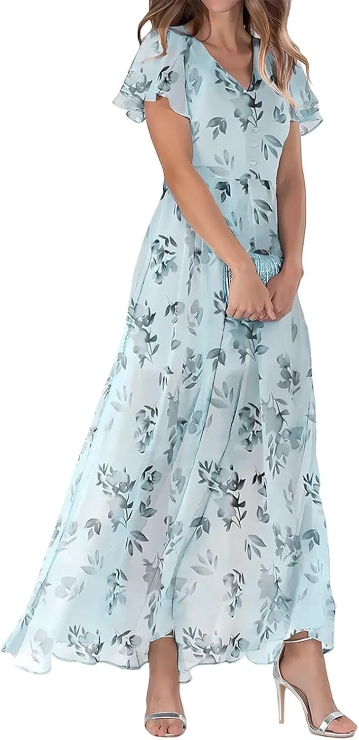 Summer Dress for Women 2025 Elegant Classy Swing Flowy V Neck Boho Sun Dresses Trendy Casual Vacation Long Sundresses