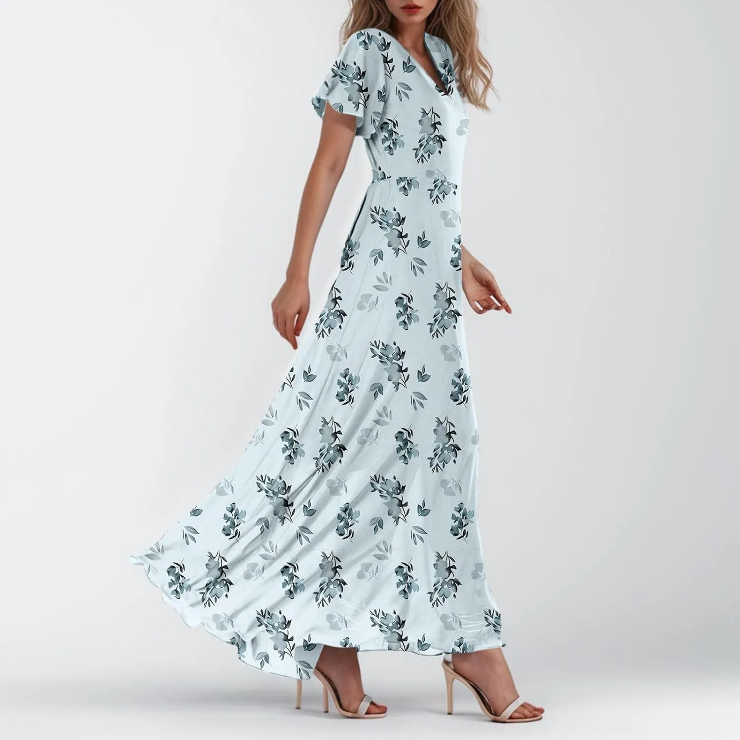 Summer Dress for Women 2025 Elegant Classy Swing Flowy V Neck Boho Sun Dresses Trendy Casual Vacation Long Sundresses
