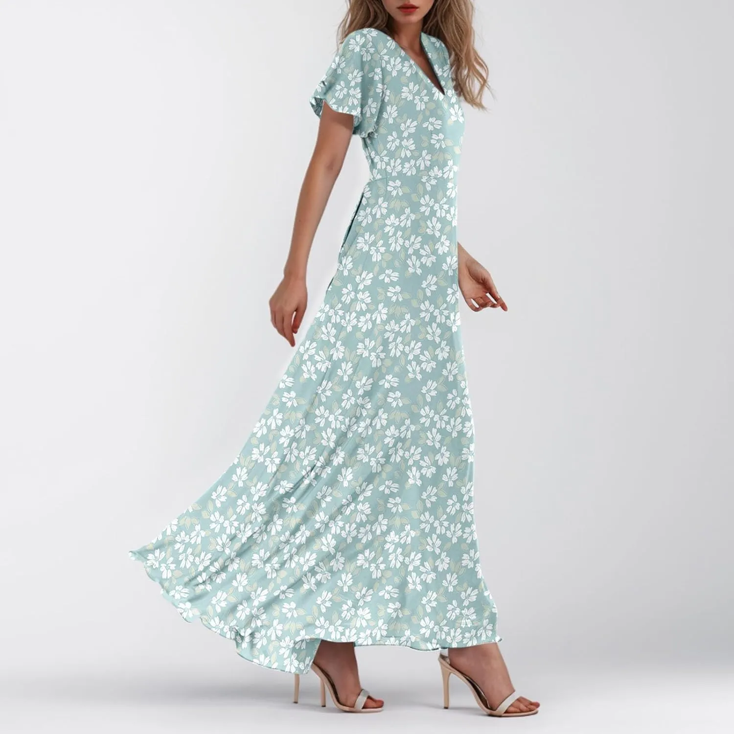 Summer Dress for Women 2025 Elegant Classy Swing Flowy V Neck Boho Sun Dresses Trendy Casual Vacation Long Sundresses