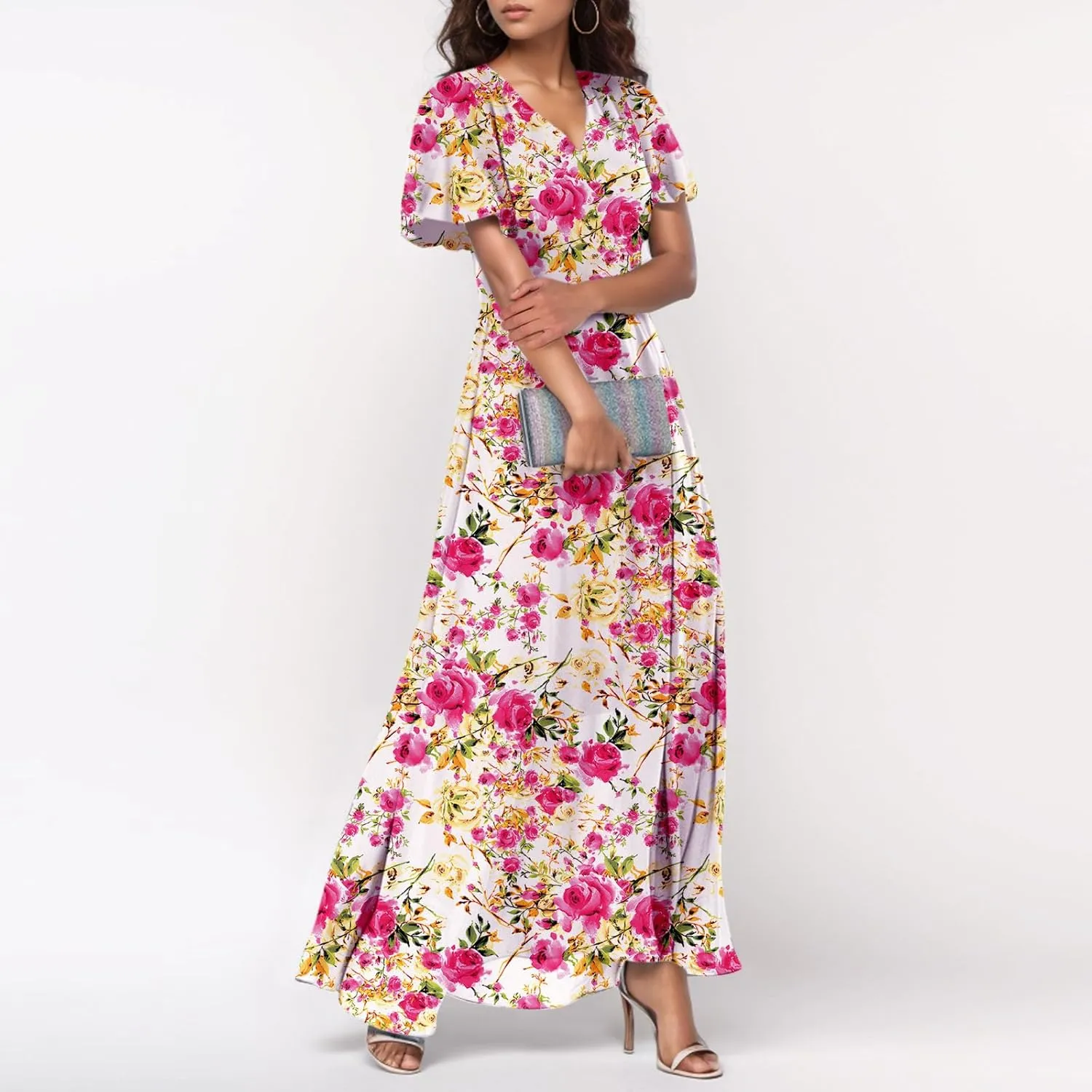 Summer Dress for Women 2025 Elegant Classy Swing Flowy V Neck Boho Sun Dresses Trendy Casual Vacation Long Sundresses