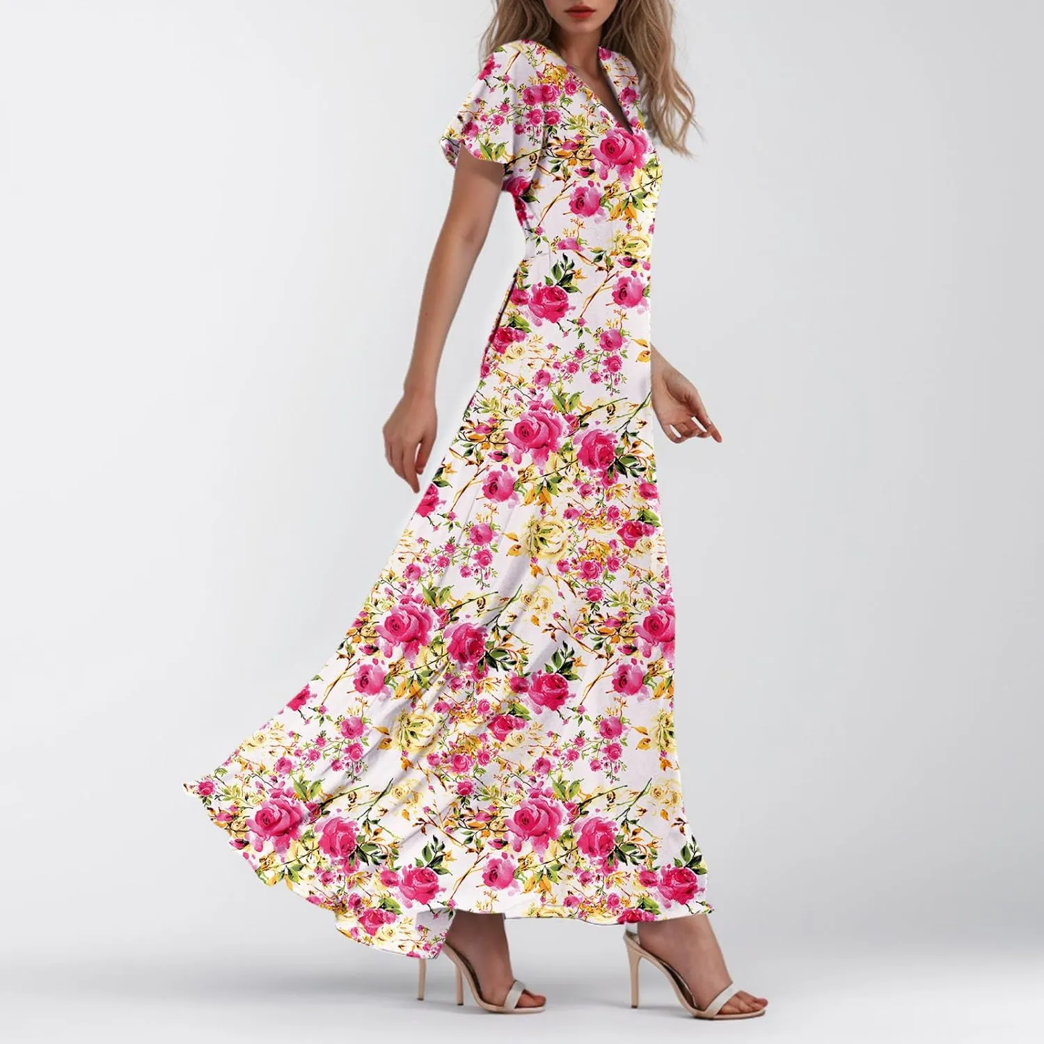Summer Dress for Women 2025 Elegant Classy Swing Flowy V Neck Boho Sun Dresses Trendy Casual Vacation Long Sundresses