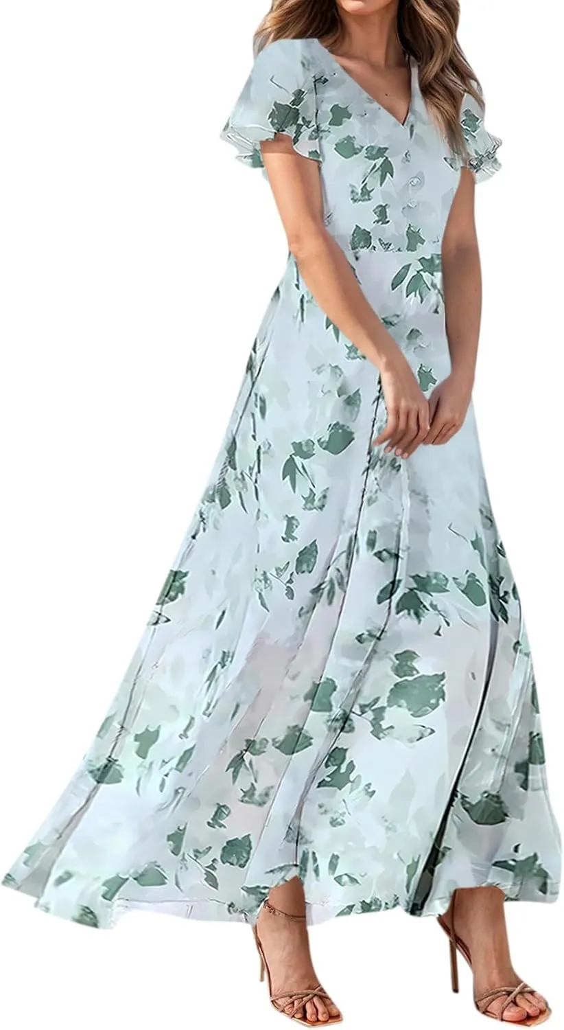 Summer Dress for Women 2025 Elegant Classy Swing Flowy V Neck Boho Sun Dresses Trendy Casual Vacation Long Sundresses