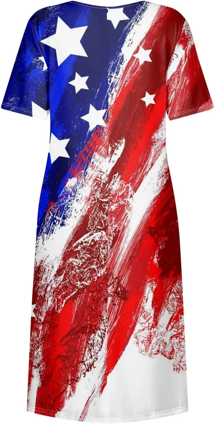 Summer Dresses for Women 2025 Beach Short Sleeve Loose Midi Dress with Pockets