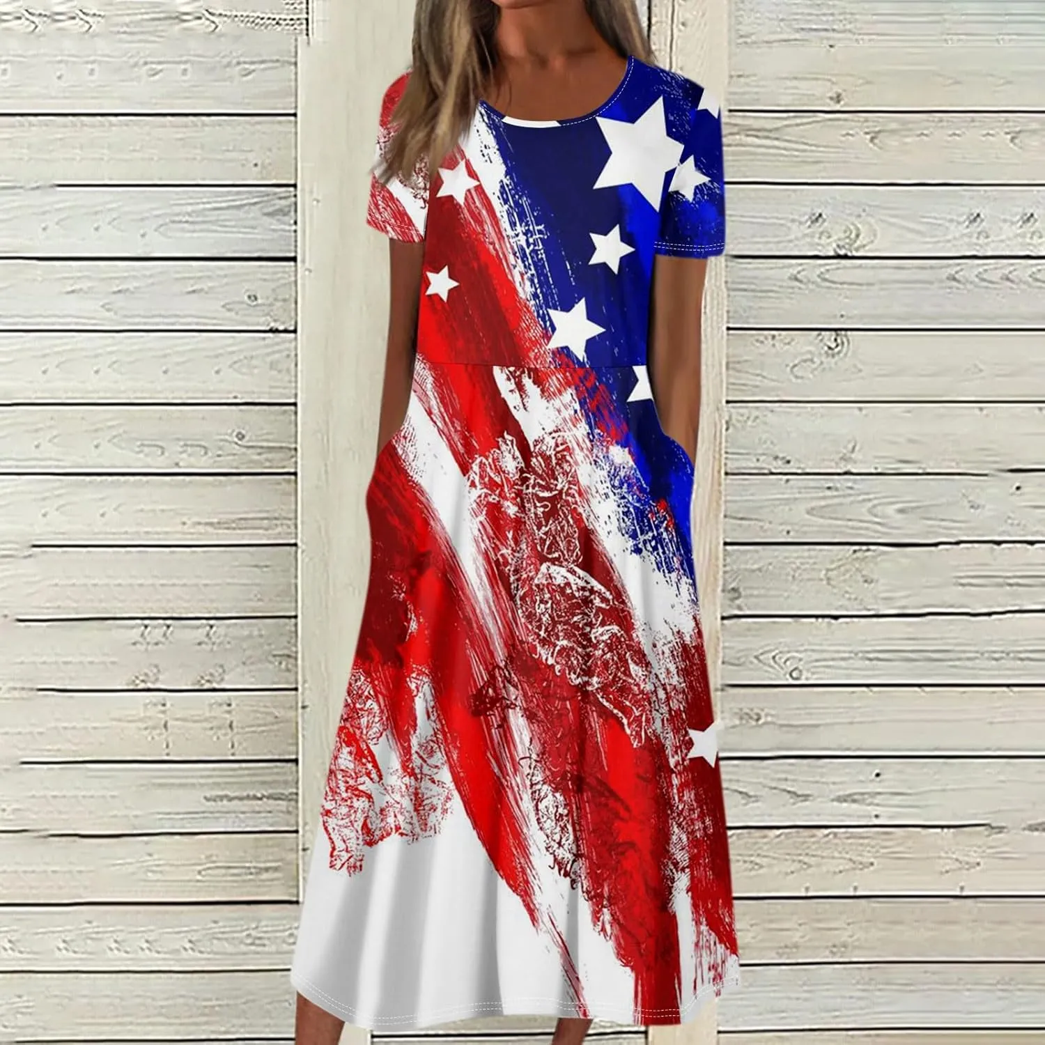 Summer Dresses for Women 2025 Beach Short Sleeve Loose Midi Dress with Pockets