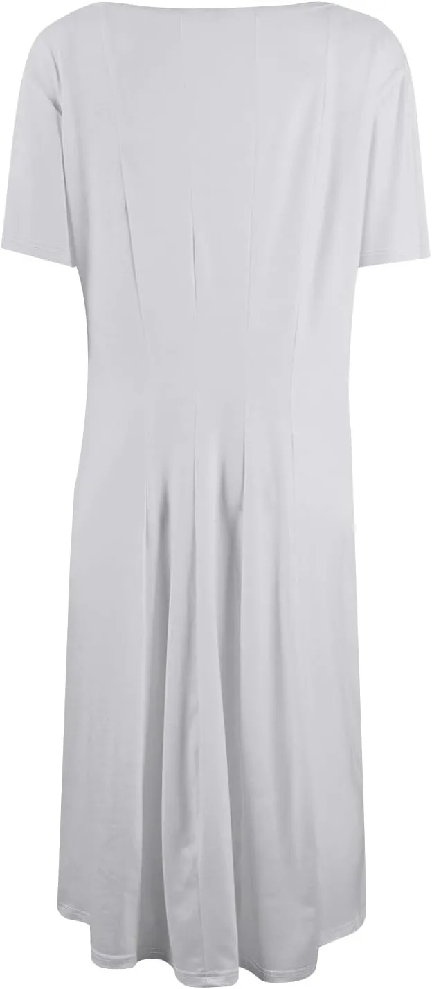 Summer Dresses for Women 2025 Casual Short Sleeve Round Neck Midi Dresses Elegant Pleated A Line Empire Waist Dress