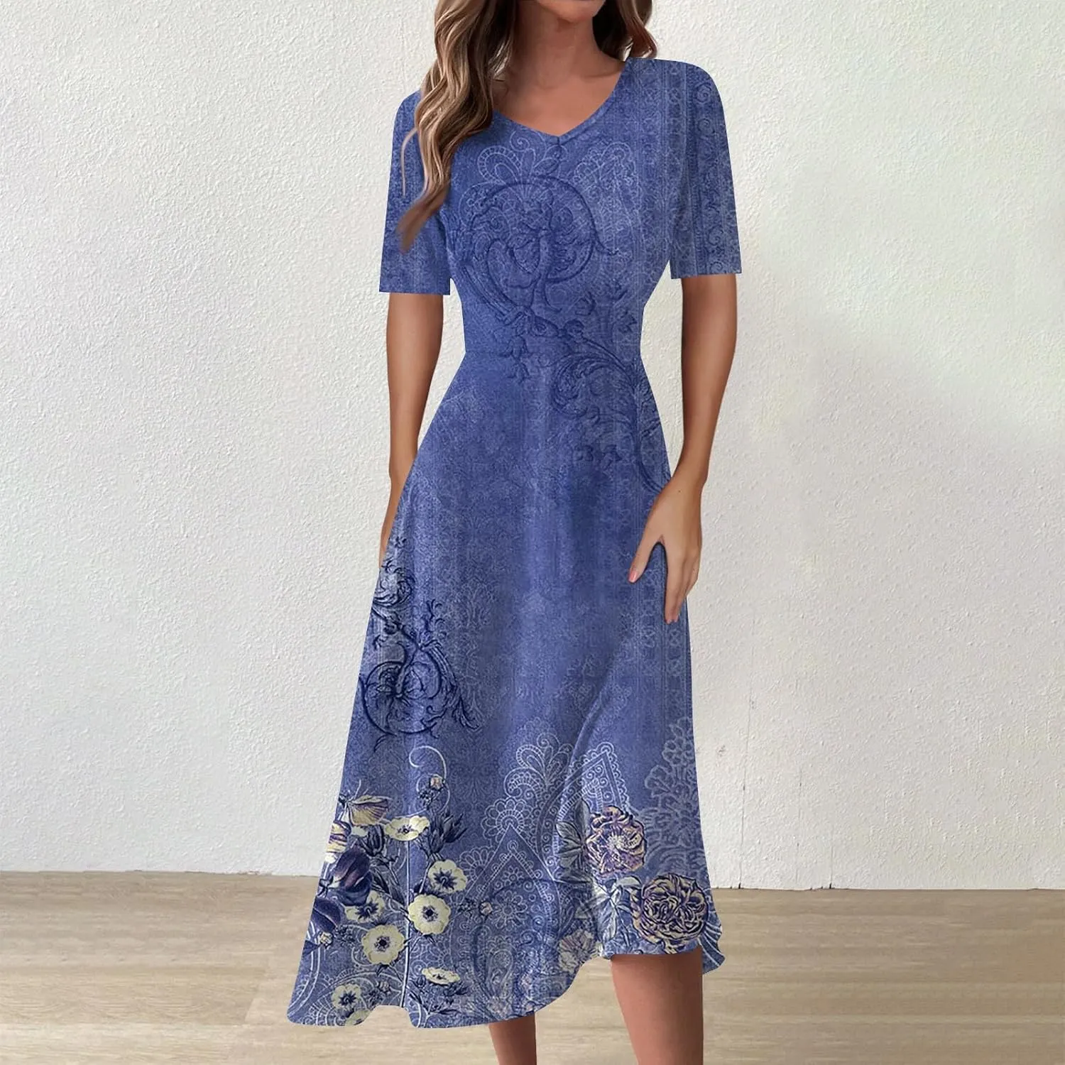 Summer Dresses for Women 2025 Midi Short Sleeve Elegant Flowy A Line Dress