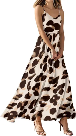 Summer Dresses for Women 2025 Spring Adjustable Spaghetti Strap Maxi Dress Floral Beach Vacation Long Sundress
