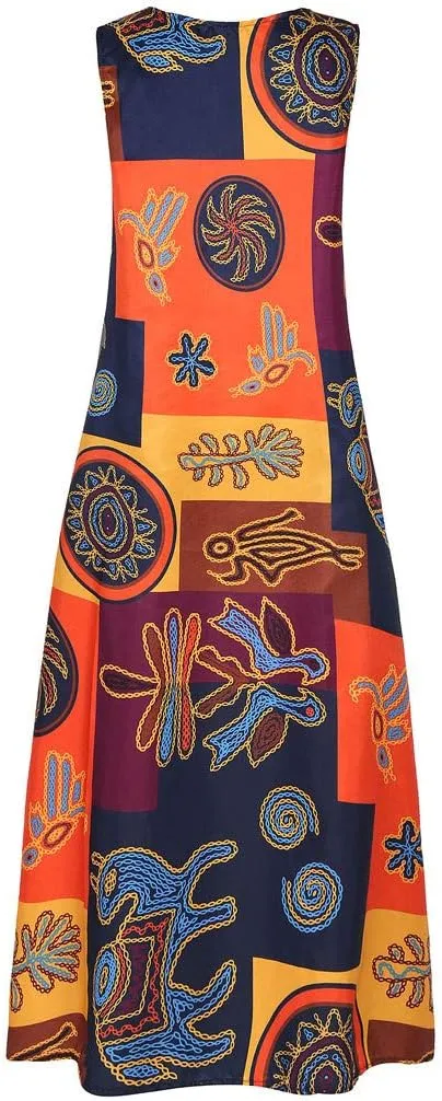 Summer Dresses for Women 2025,Women's African Print Maxi Dresses Casual Plus Size Sleeveless V Neck Beach Sundress