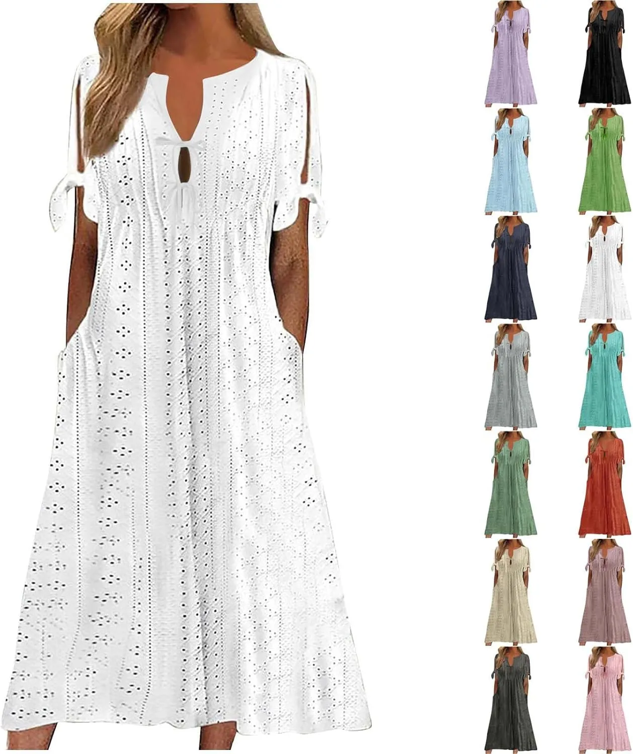 Summer Dresses for Women Short Sleeve Boho Travel Dresses Beach Wear Party Maxi Solid Color Vacation Dress 2025