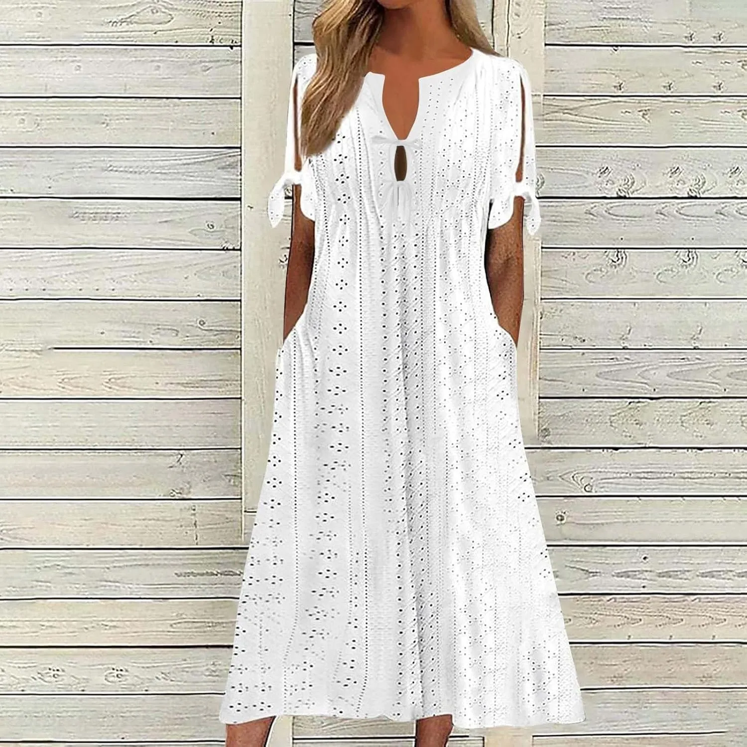 Summer Dresses for Women Short Sleeve Boho Travel Dresses Beach Wear Party Maxi Solid Color Vacation Dress 2025
