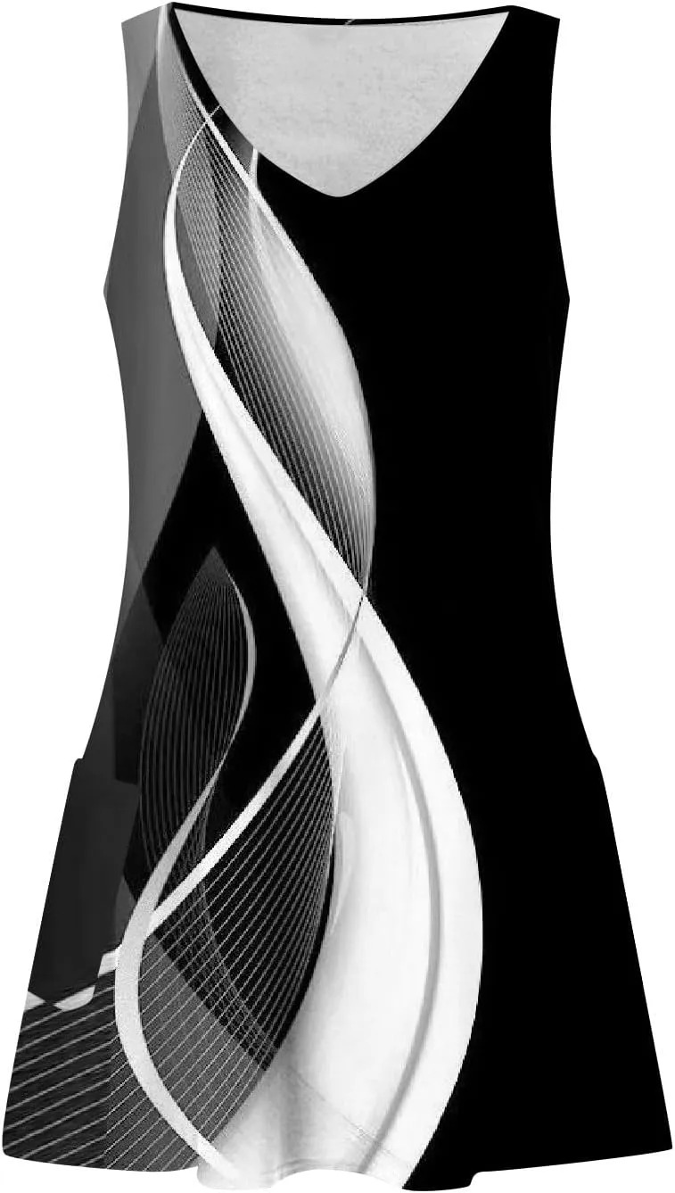 Summer Dresses for Women, Trendy V Neck Sleeveless Sundresses with Pockets Knee Length Boho Flowy Vintage Dress
