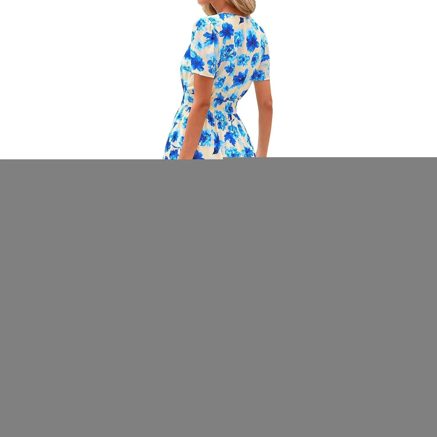 Summer Maxi Dress for Women Casual V Neck Short Sleeve Dresses Boho Floral A Line Tiered Flowy Beach Sundress
