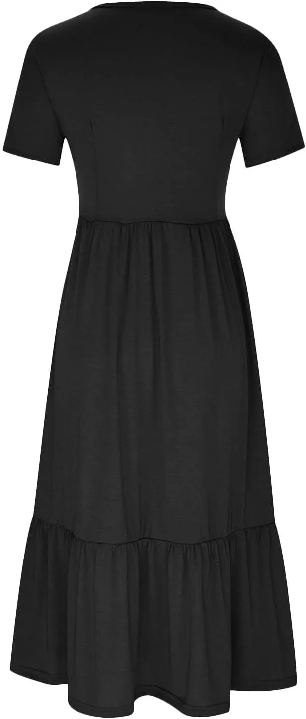 Summer Maxi Dresses for Women 2025 Crew Neck Short Sleeve Dress Casual Sun Dress Summer Beach Vacation Sundress