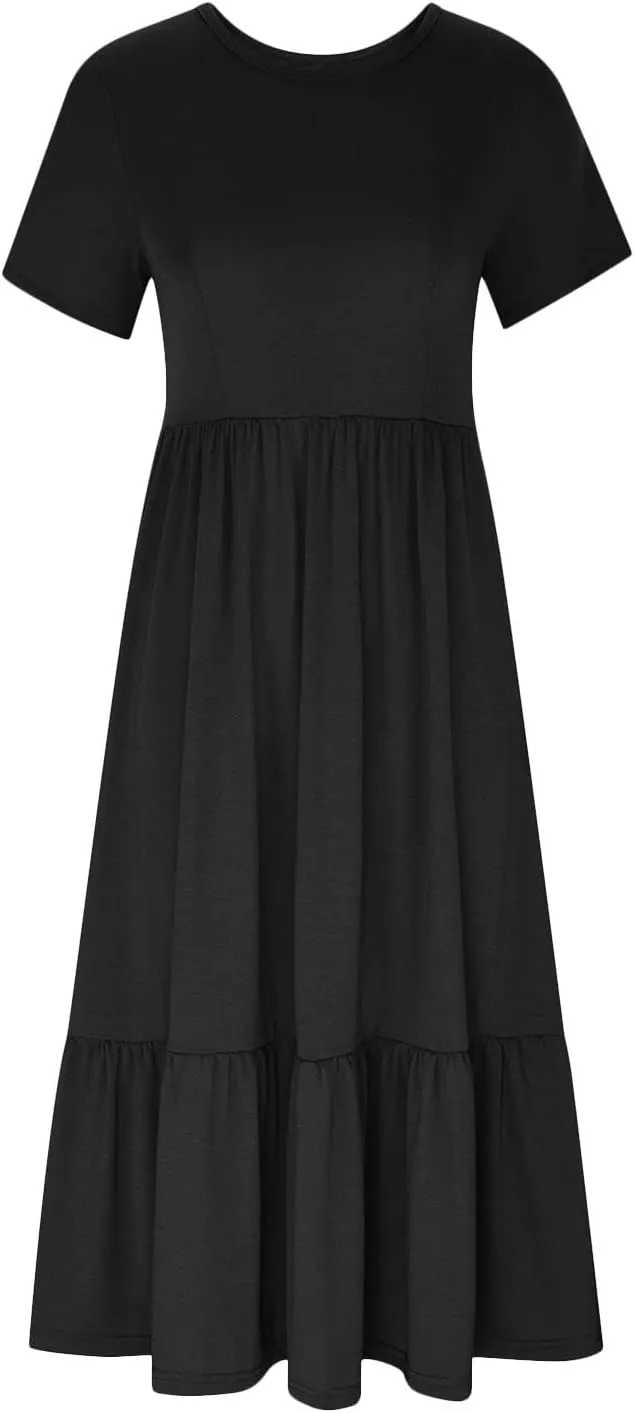 Summer Maxi Dresses for Women 2025 Crew Neck Short Sleeve Dress Casual Sun Dress Summer Beach Vacation Sundress
