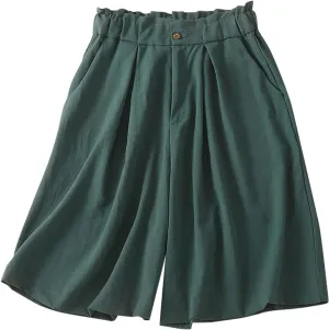 Summer Shorts for Women Loose Elastic High Waisted Shorts Solid Wide Leg Shorts Comfy Elegant Work Trouser Shorts