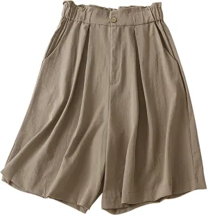 Summer Shorts for Women Loose Elastic High Waisted Shorts Solid Wide Leg Shorts Comfy Elegant Work Trouser Shorts