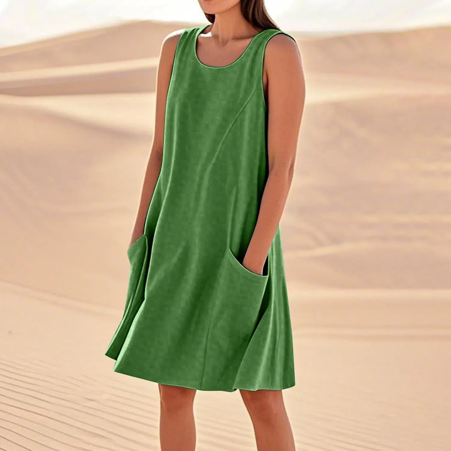 Summer Tank Dresses for Women 2025 Loose Beach Vacation Clothes Casual Sleeveless Linen Sundresses with Pockets