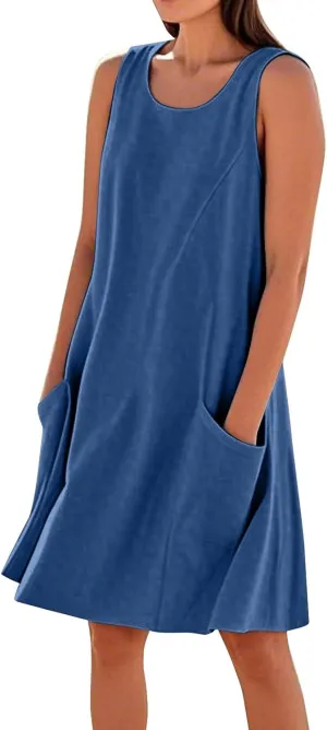 Summer Tank Dresses for Women 2025 Loose Beach Vacation Clothes Casual Sleeveless Linen Sundresses with Pockets