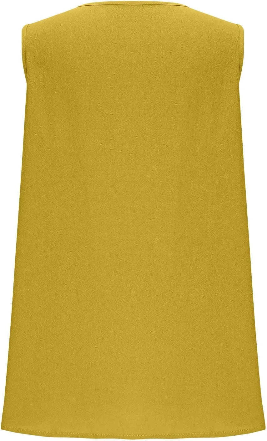 Summer Tank Tops for Women Casual Deep V Neck Blouse Loose Flowy Sleeveless Linen Shirt for Streetwear Y2k