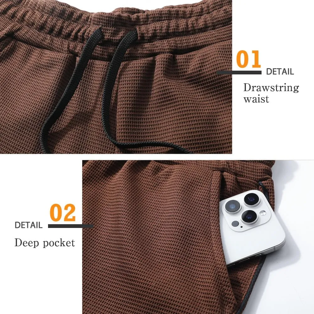 Surenow Mens Waffle Gym Shorts Drawstring Workout Shorts Bodybuilding Athletic Lightweight Breathable Shorts with Pockets