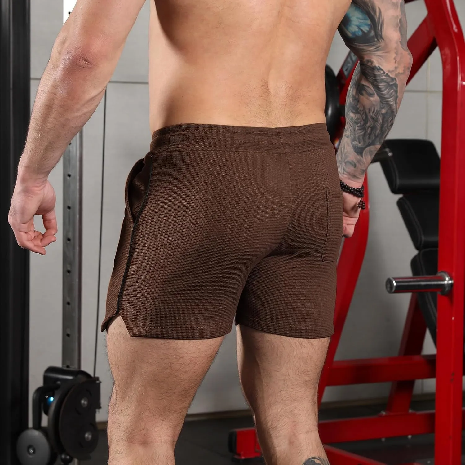 Surenow Mens Waffle Gym Shorts Drawstring Workout Shorts Bodybuilding Athletic Lightweight Breathable Shorts with Pockets