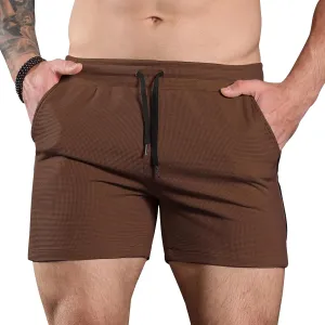 Surenow Mens Waffle Gym Shorts Drawstring Workout Shorts Bodybuilding Athletic Lightweight Breathable Shorts with Pockets