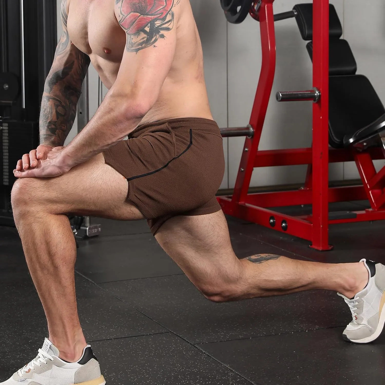 Surenow Mens Waffle Gym Shorts Drawstring Workout Shorts Bodybuilding Athletic Lightweight Breathable Shorts with Pockets