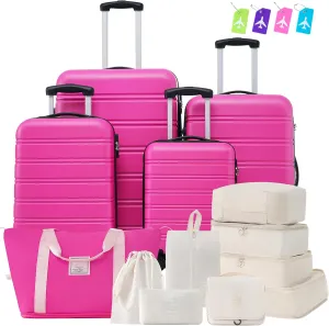 SVRCK Lightweight Hardshell Luggage Set for Effortless Travel, 4-Piece Spinner Suitcase Set with Convenient Travel Bag, Pink