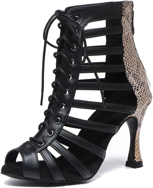 SWDZM Dancing Boots Women Latin Ballroom Ankle Dance Shoes with Zipper,QJW7273