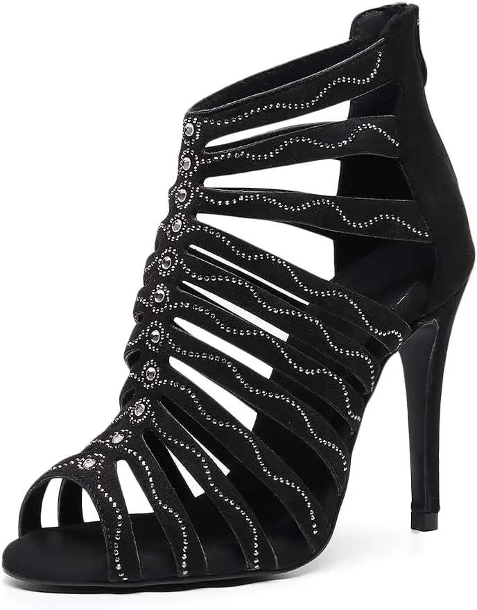SWDZM Dancing Boots Women Latin Ballroom Ankle Dance Shoes with Zipper,QJW7273
