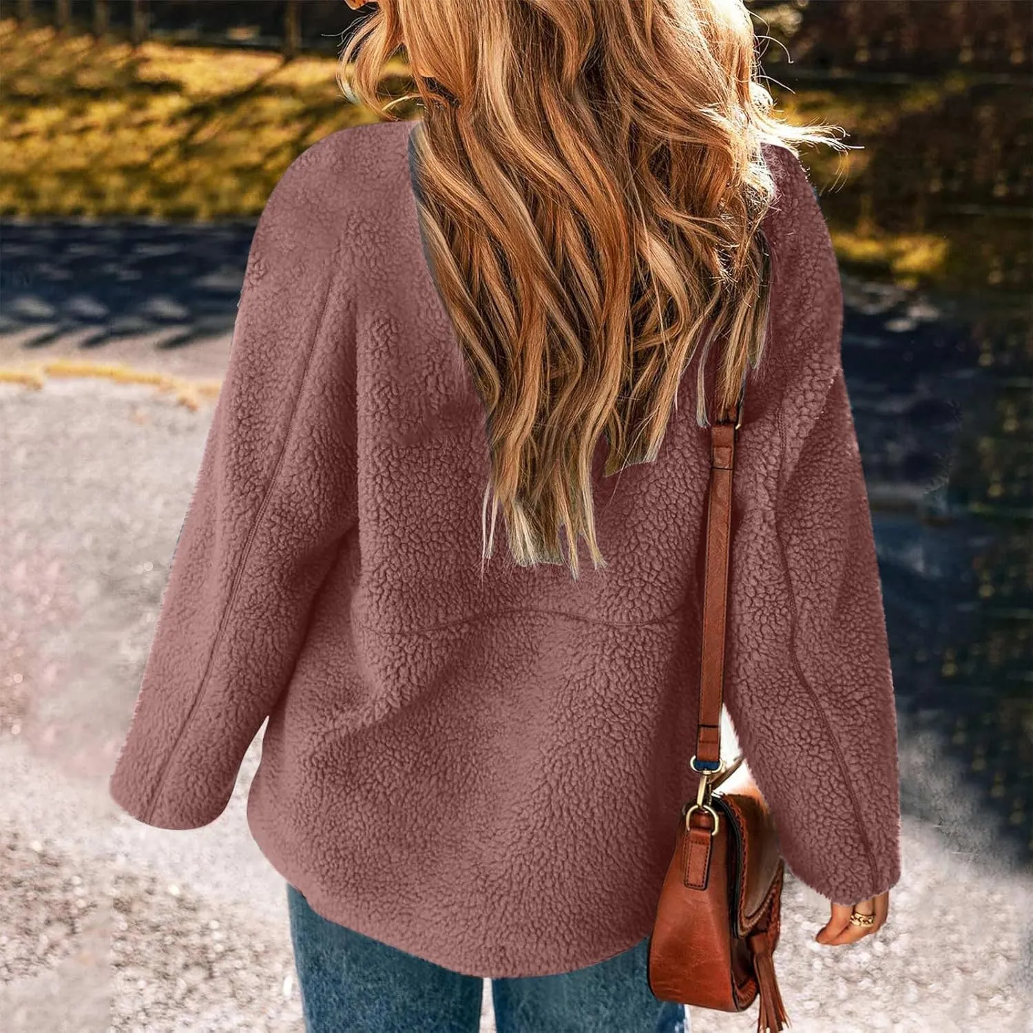 Sweater Coats for Women Vintage Solid Fleece Jackets Fuzzy Long Sleeve Winter Coats with Pockets Outerwear