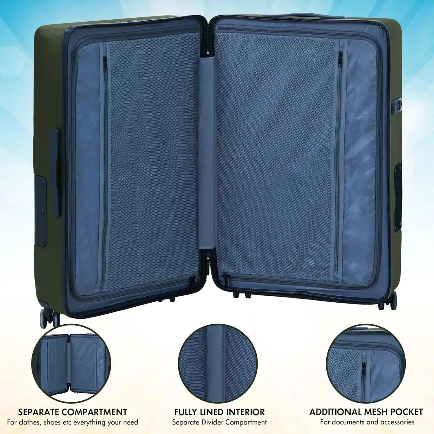 Tach V3.1 Hard Shell 3 Piece Luggage Set - 20, 24 & 28 inch Luggage | Carry On, Medium & Large Checked Suitcases | Patented Built-In Connecting System | Rolling Suitcase Links 9 Bags (Green)