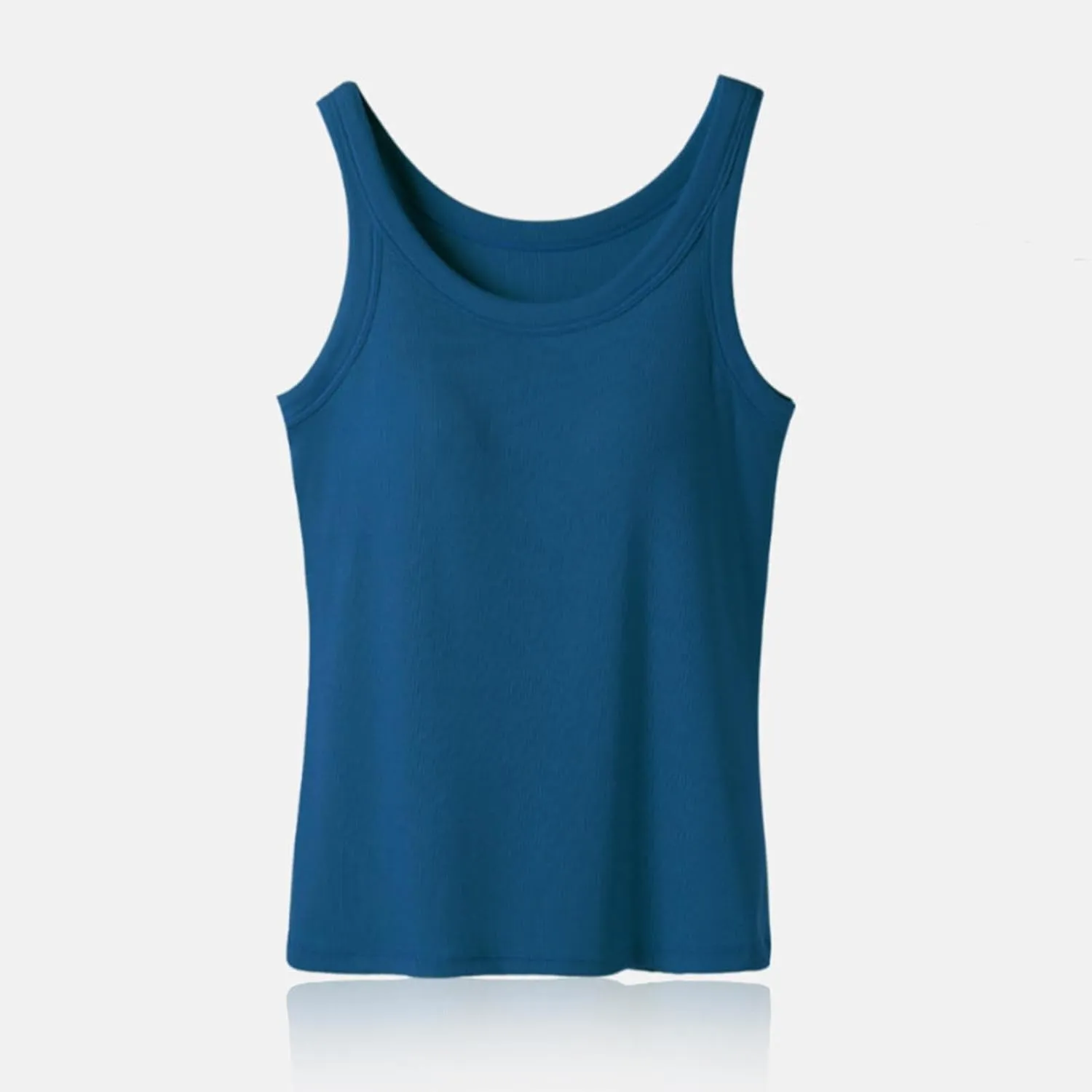 Tank with Built in Bra for Women Scoop Neck Spaghetti Strap Tank Top Ribbed Sleeveless Slim Fit Summer Casual Outfits