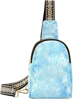 Texture Of The Glass Fanny Pack Crossbody PC Leather Small Sling Bag for Women Winter Fashion Waist Packs Chest Bag for Travel Sports Running Hiking