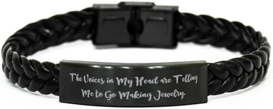 The Voices in My. Jewelry Making Braided Leather Bracelet, Cool Jewelry Making Gifts, Engraved Bracelet For Friends from Friends, Birthday gift ideas, Handmade jewelry, Personalized gifts, Unique