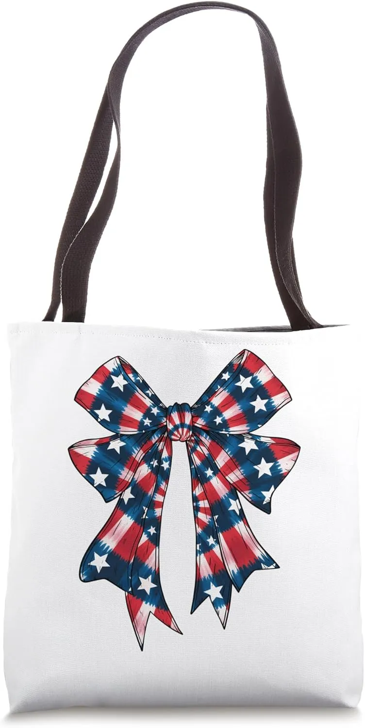 Tie Dye 4th Of July Coquette Bow Women Girls Fourth Of July Tote Bag