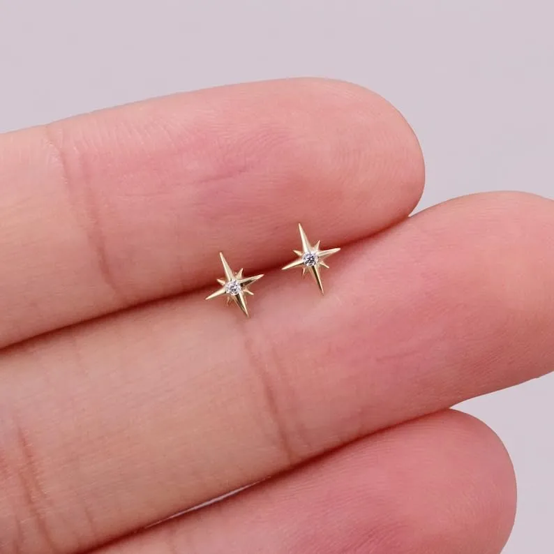 Tiny Star Earrings, Dainty Studs, Dainty Star Earrings, Small Stud Earrings CZ Sterling Silver or Gold Plated, Minimalist Earrings (Silver Plating)