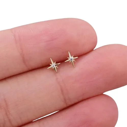 Tiny Star Earrings, Dainty Studs, Dainty Star Earrings, Small Stud Earrings CZ Sterling Silver or Gold Plated, Minimalist Earrings (Silver Plating)