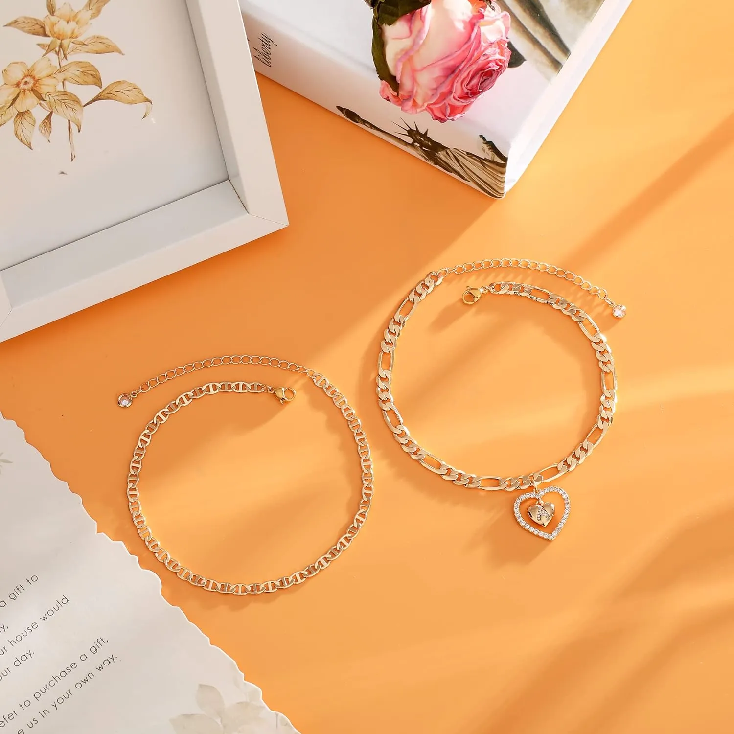TOBENY Initial Ankle Bracelets for Women 14K Gold Plated Layered Initial Anklets A-Z Letter Anklet CZ Pendant Figaro Chain Summer Foot Jewelry Gifts